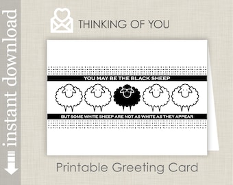 Funny Friend Card, Black Sheep, printable card, funny birthday card, funny sister card, sibling card, family black sheep, encouragement card