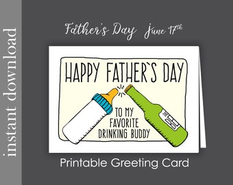 First Time Father, Father's Day card, printable card, funny Father's Day, card for dad, Father download, drinking buddies, card from baby