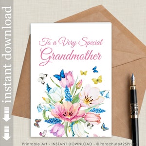 Grandmother Printable Card, Grandmother Birthday Card, Mother&#39;s Day
