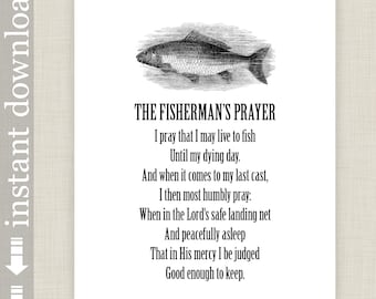 Fisherman's Prayer afdrukbare muurkunst, cadeau voor papa, grootvader cadeau, visserijcitaat