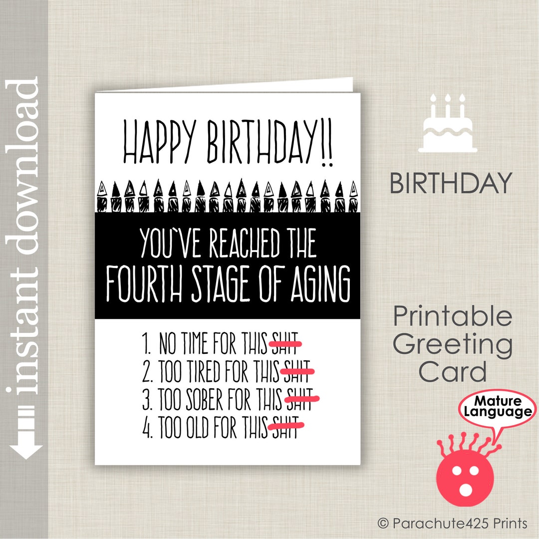 Printable Birthday Mature Birthday Card Funny Birthday Card - Etsy