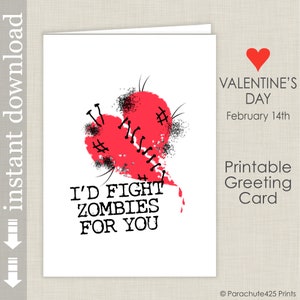 Funny Zombie Valentine Printable Card, Card for Friend, Anniversary Card image 5