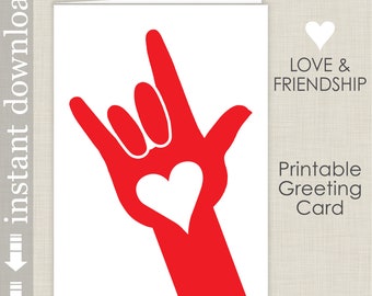 Sign Language Love Card, Valentine printable card