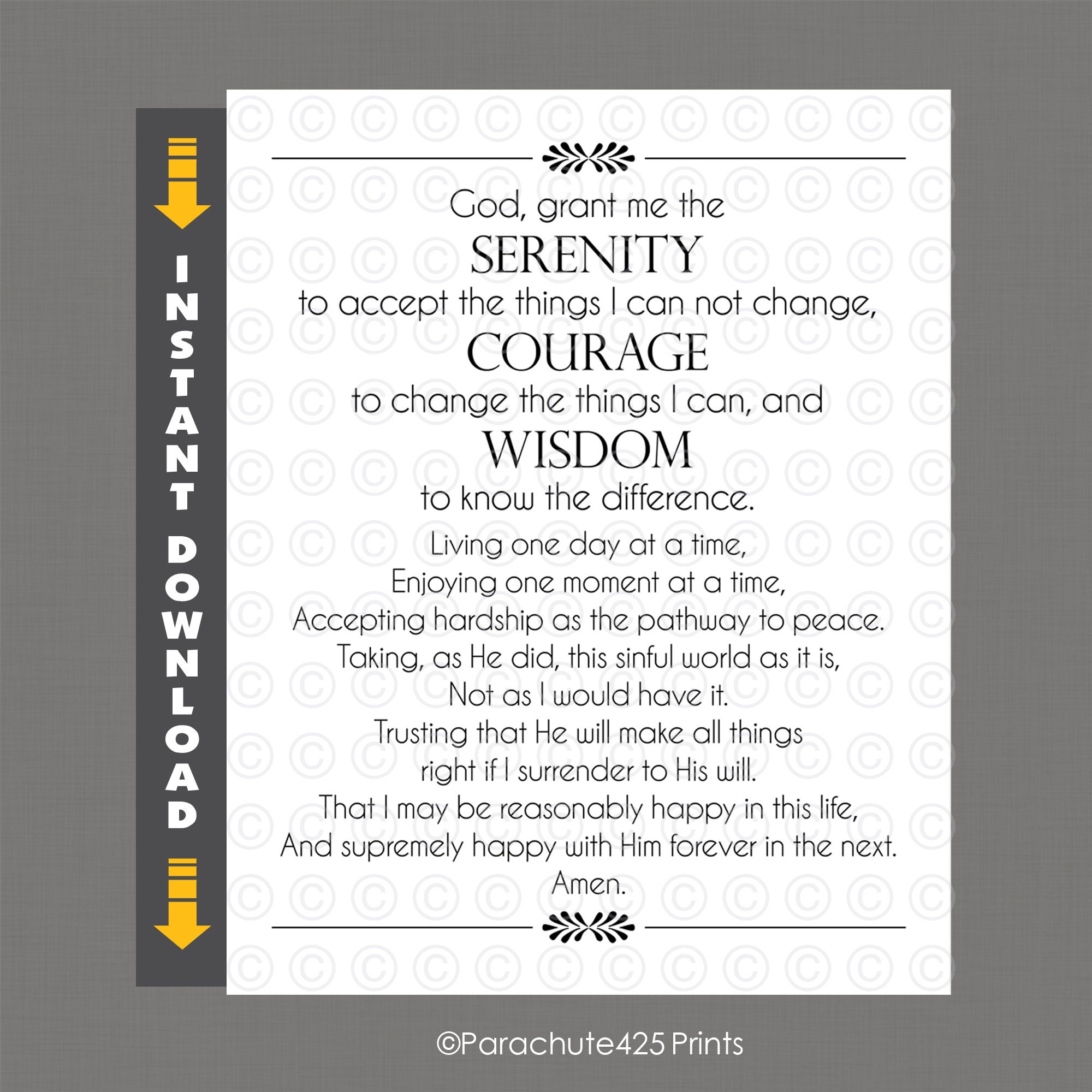 full serenity prayer printable wall art inspirational quote etsy