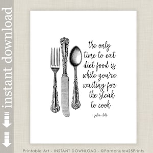 Julia Child Printable Diet Food Quote for black and white kitchen or dining room decor