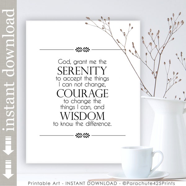 Serenity Prayer Printable, inspirational quote wall art, AA support