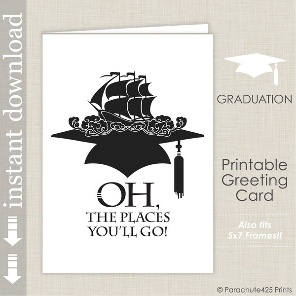 Oh The Places You'll Go Printable Graduation Card for High School or College Graduation