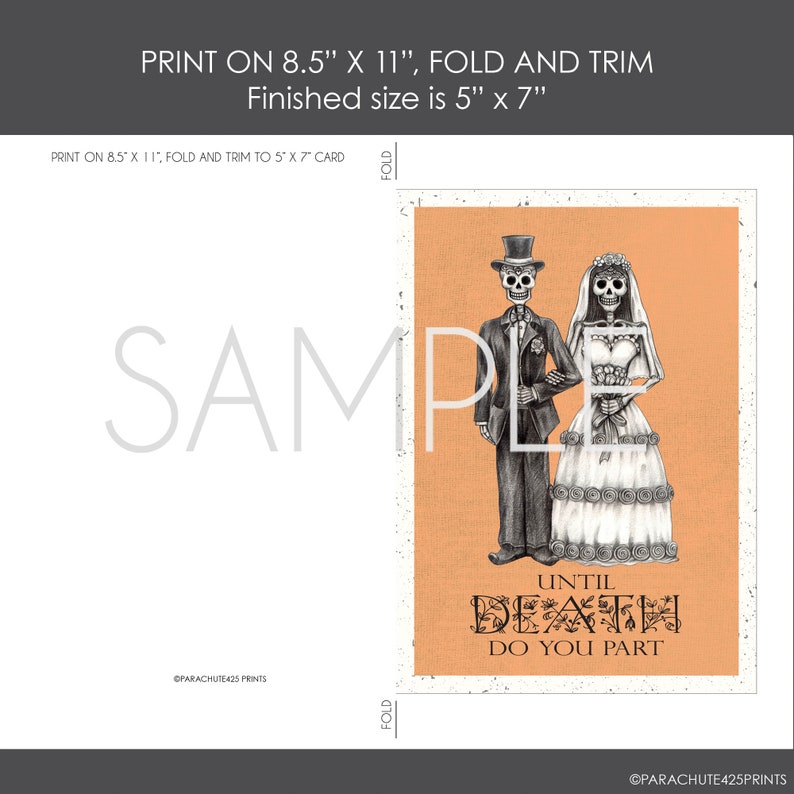 Halloween Wedding Printable Card, Day of The Dead Wedding Printable Card, Funny Wedding Card image 2