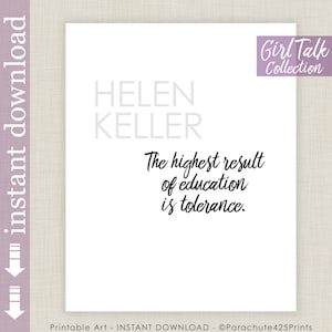 Helen Keller Quote on Education and Tolerance, printable instant download