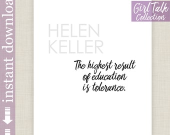 Helen Keller Quote on Education and Tolerance, printable instant download