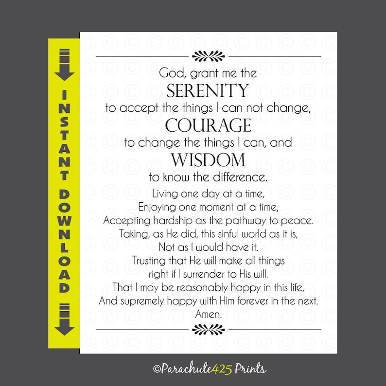 full serenity prayer serenity printable inspiration print