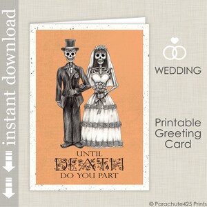 Halloween Wedding Printable Card, Day of The Dead Wedding Printable Card, Funny Wedding Card image 1