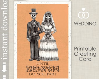 Halloween Wedding Printable Card, Day of The Dead Wedding Printable Card, Funny Wedding Card