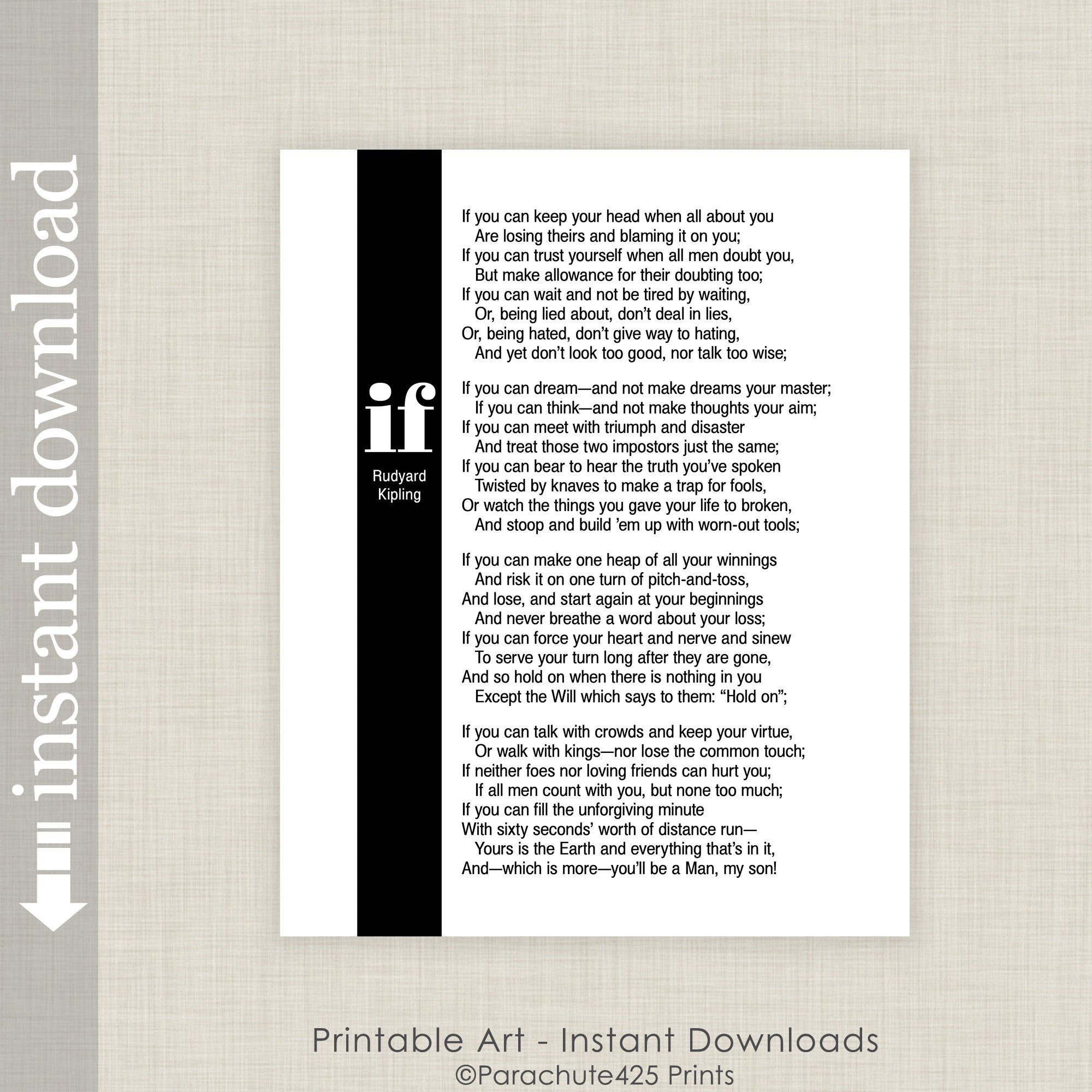 Rudyard Kipling IF Printable Wall Art Gift for Him - Etsy