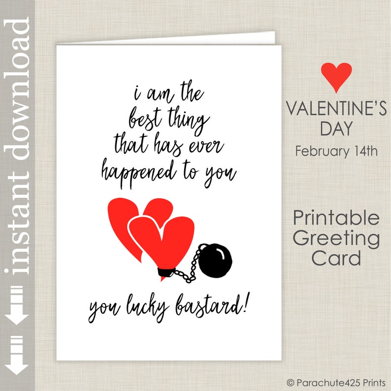 Lucky Bastard Funny Valentine Card Printable, Anniversary Card, Sweetest Day Card, ball and chain card for him image 5