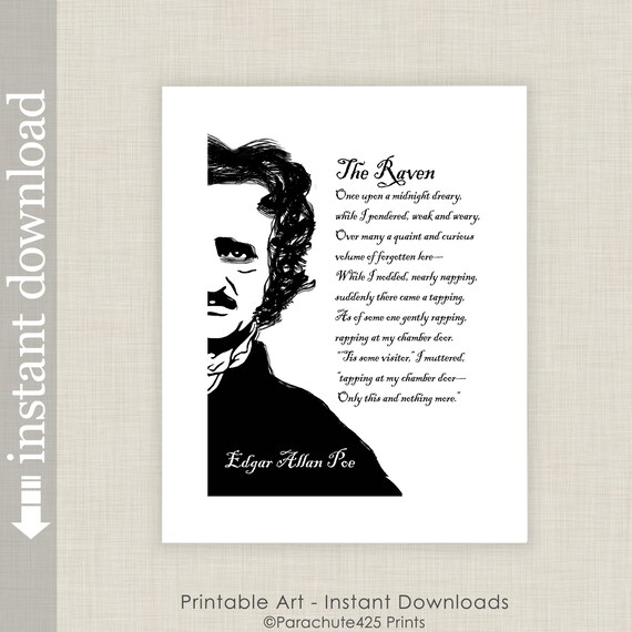 Edgar Allan Poe the Raven Printable Literary Wall Art for - Etsy