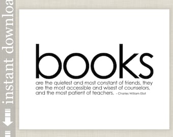 Printable quote about books, wall art for library, book lover gift, back to school