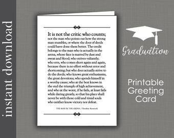 The Man In The Arena, Graduation Card, Printable Card, Father's Day Card, inspirational card, card for him, card for boss, Roosevelt quote