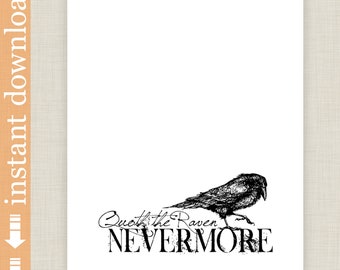 Nevermore, Edgar Allan Poe Quote Printable Wall Art, The Raven goth art for home decor or Halloween decorating