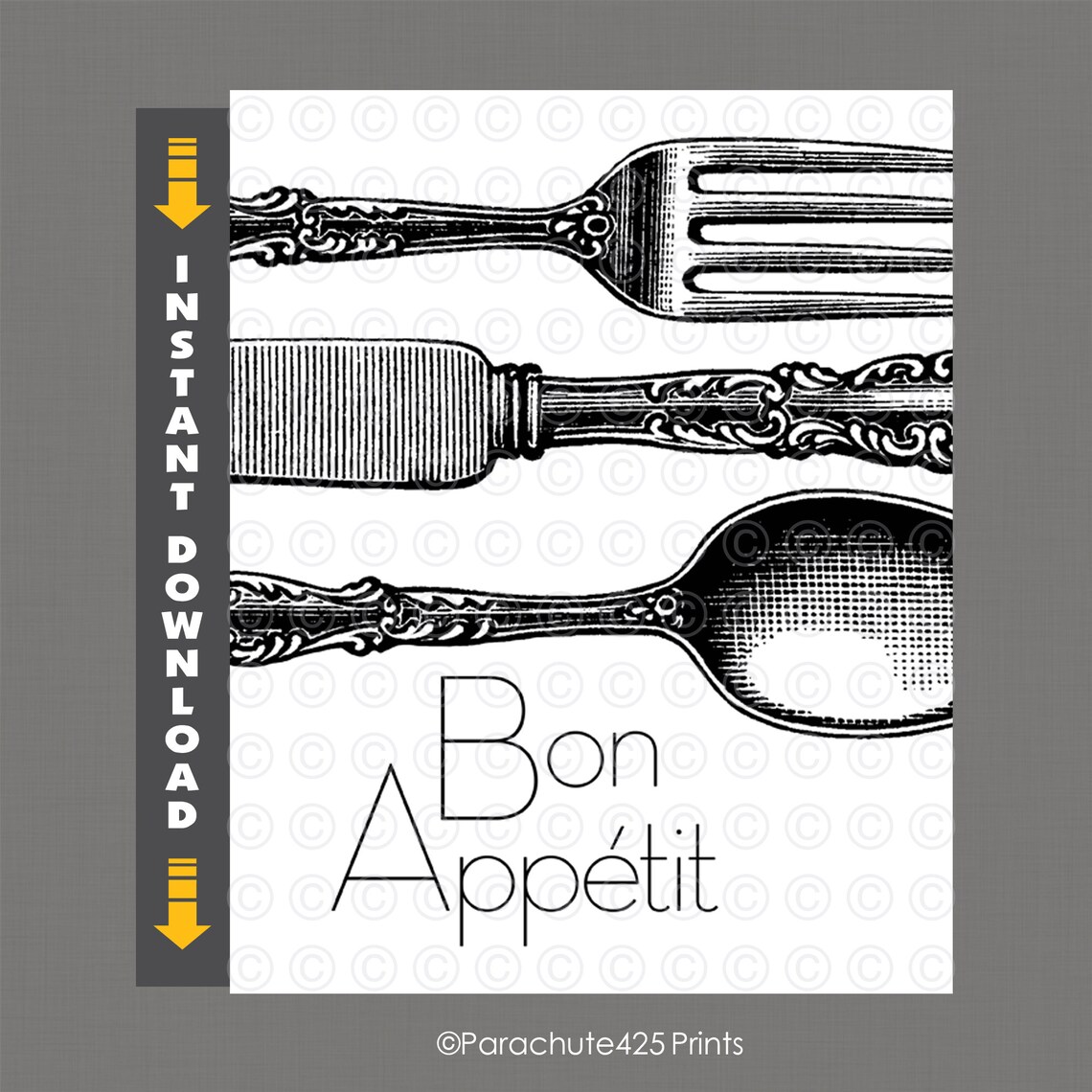 Bon Appetit printable black and white kitchen or dining room Etsy