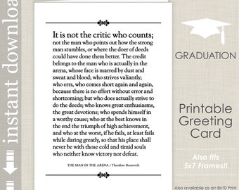 The Man In The Arena Printable Card, Inspirational Card, Father's Day Card, Graduation Card, Boss Day Card