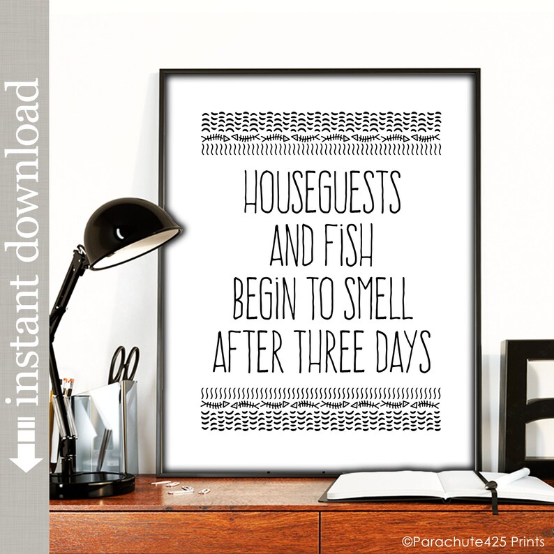 Printable Guest Room Wall Art, Houseguests and Fish, Funny Wall Art for ...