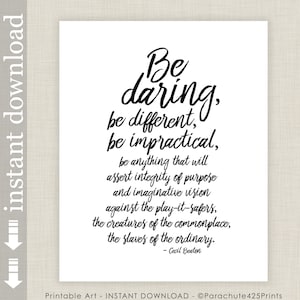 Cecil Beaton Quote Art Print: Be Daring Inspirational Wall Art (Digital Download)