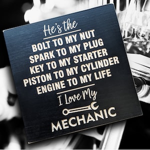 Engraved Mechanic sign, Father's Day gift, gift for husband, gift for boyfriend, black carved wooden home sign
