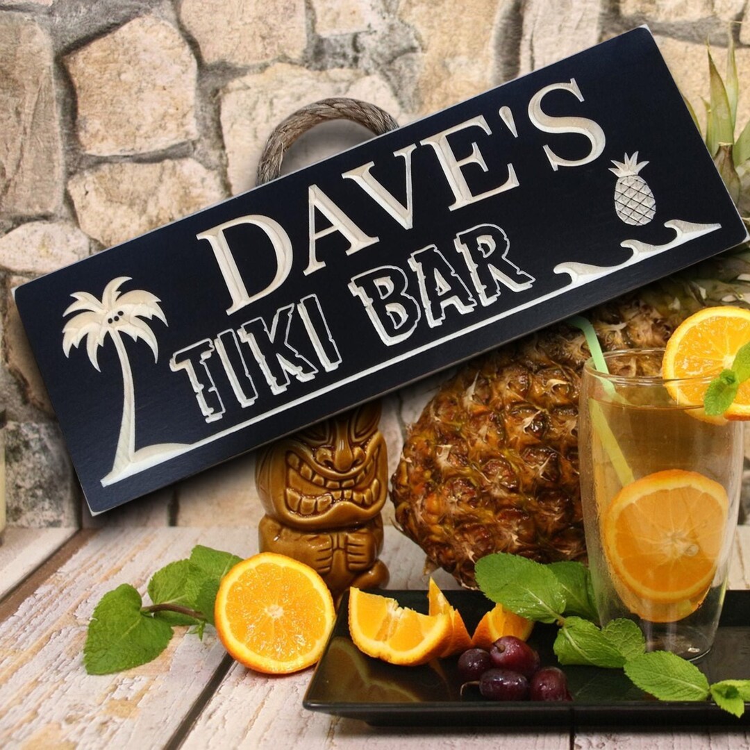 Custom Wood Tiki Bar Sign, Backyard Bar Sign, Personalized Home Bar Etsy