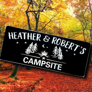 Wooden Campsite Sign, personalized name wood sign, custom camping sign