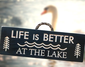 Christmas gift, Life is better at the lake, carved wood sign, cottage décor