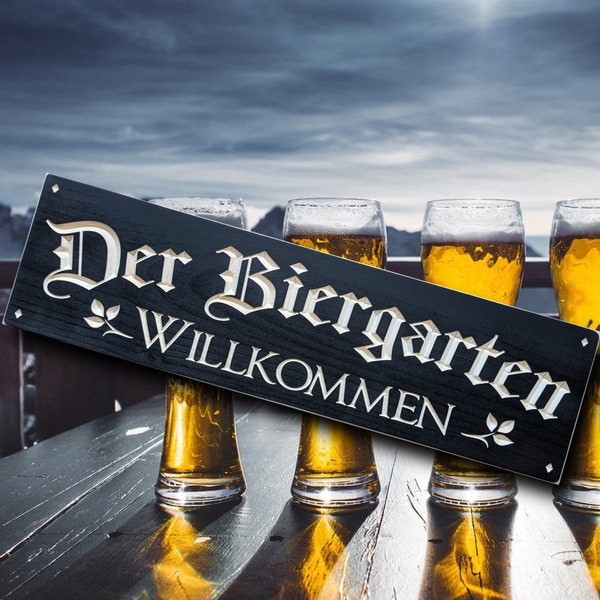 German wood welcome sign, Der Biergarten willkommen beer Wood Sign, Father's Day gift, wooden bar sign