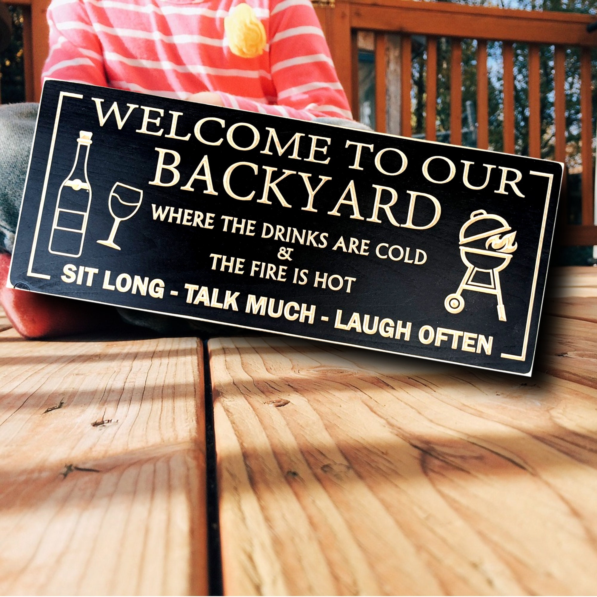 to our backyard sign wood carved bar &grill Sign Etsy