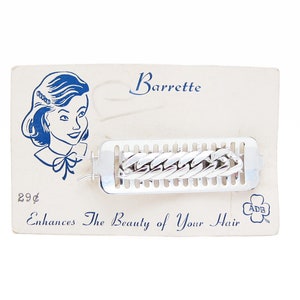 1950&#39;s ADB vintage barrette, 2.2&quot; silver-tone metal CHAIN LINK grille hair clip, new-old-stock, pinch-wire clasp