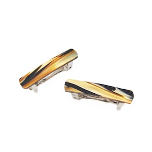 May include: Two brown and black patterned hair clips with silver metal clasps.