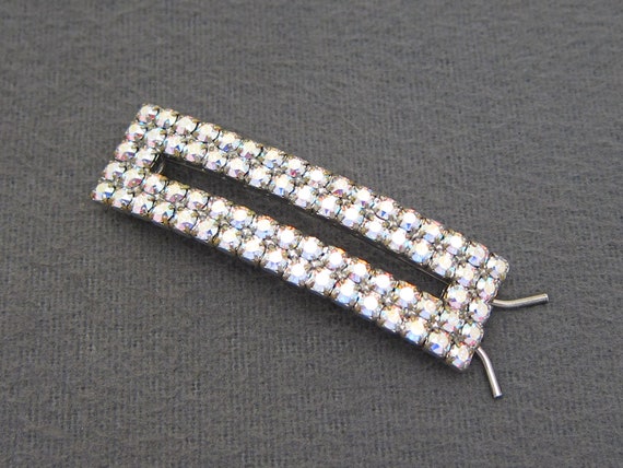 1960's vintage rhinestone hair clip, 2.2" silver-… - image 4