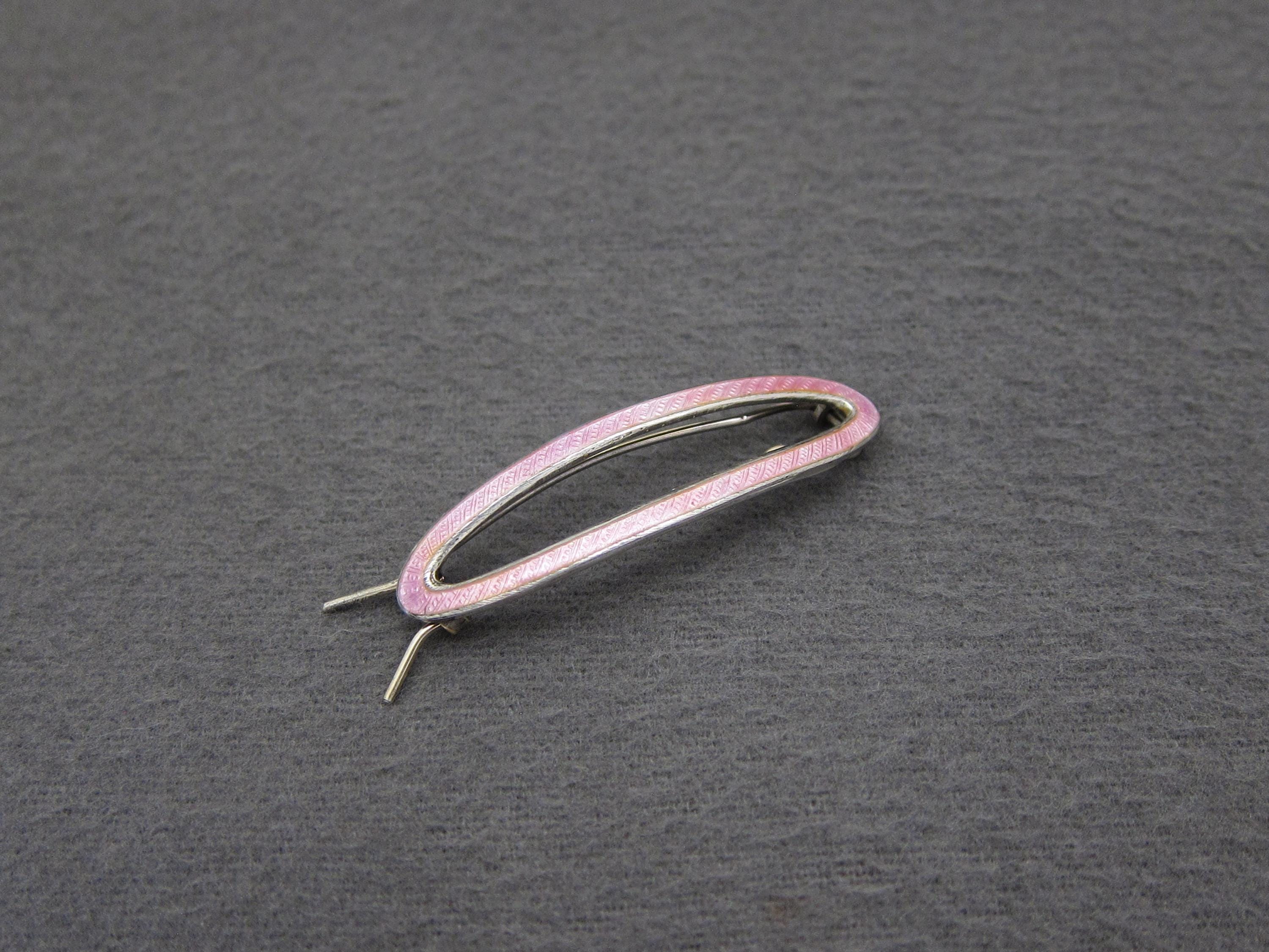 VINTAGE GUILLOCHE Cloisonné ENAMEL ROSE HAIR BARRETTES PINK WHITE Vintage Enameled Guilloche Barrette - Etsy main image 4