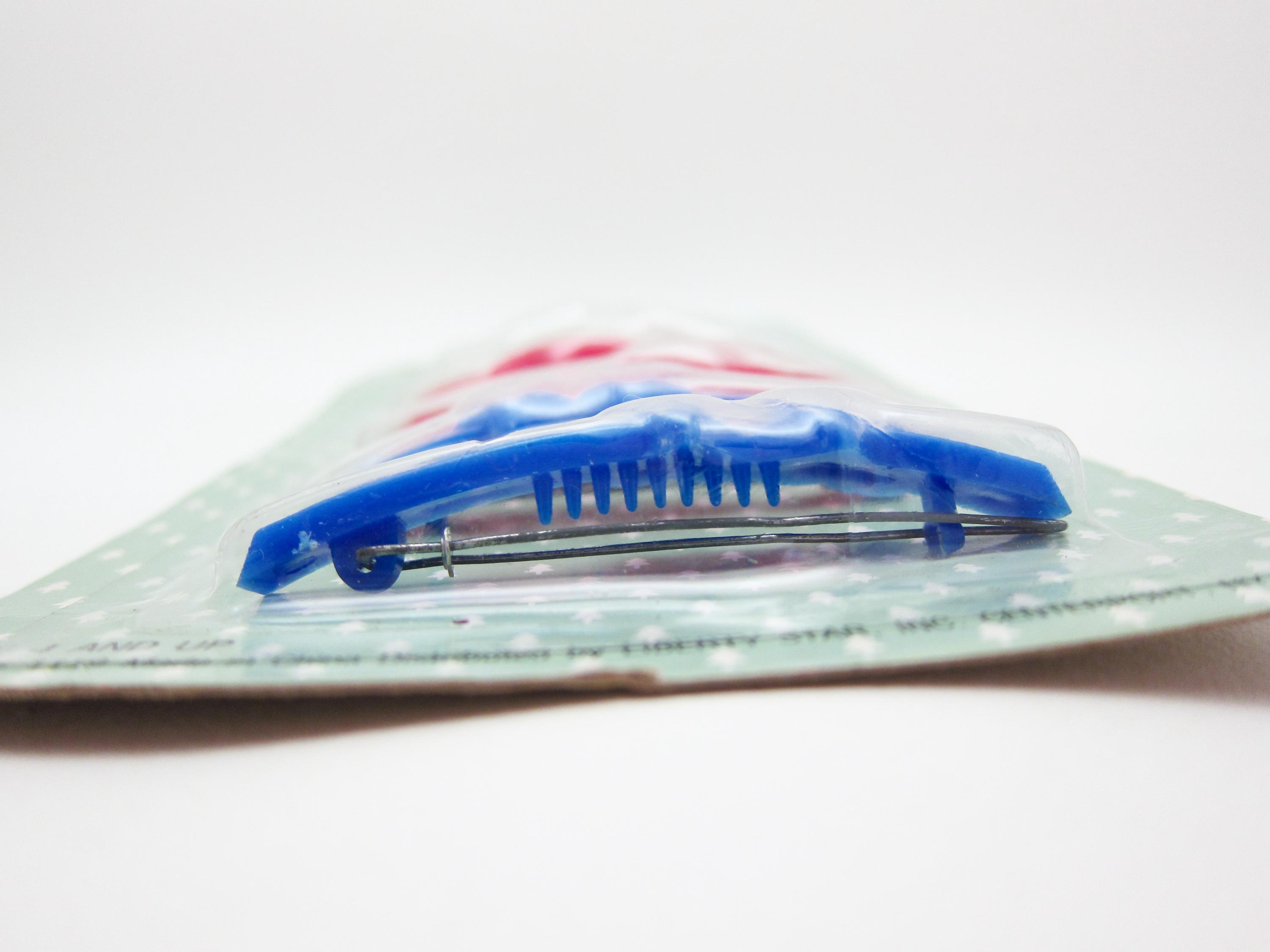 1980 年代のビンテージ バレッタ、2.4 インチ ホワイト リボン/レッド