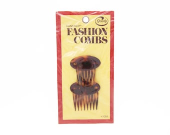 SMALL 1970's GOODY vintage side comb pair, 1.9" oval TORTOISESHELL plastic hair combs, new-in-package
