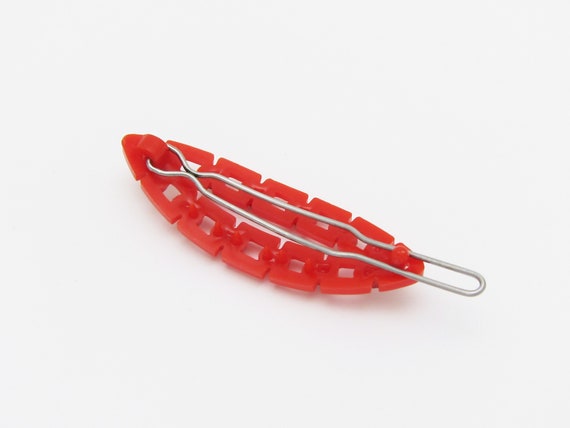 1950's vintage hair clip, 2" red plastic faux CHA… - image 4
