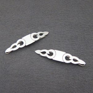 1980&#39;s STERLING SILVER vintage barrette pair, 2.5&quot; shiny cutout hair clips, tige boule wire clasp, MEXICO