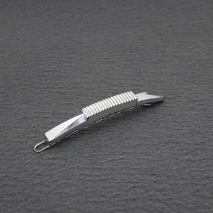 1950&#39;s VINTAGE hair clip, 2.3&quot; silver-tone plastic GEOMETRIC SKINNY barrette w/ wire clasp