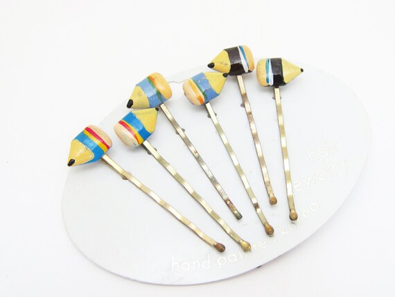 1970's vintage stubby PENCIL bobby pins, set of 6… - image 3