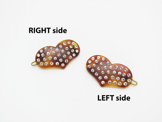 Vintage Tortoise & Crystal Hair Clip Heart shape Made In France 1980 main image 3