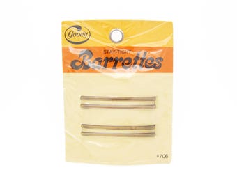 1975 GOODY vintage Stay-Tight barrette pair, 2.3&quot; translucent BLONDE gold hair clips w/ metal clasps, new-old-stock