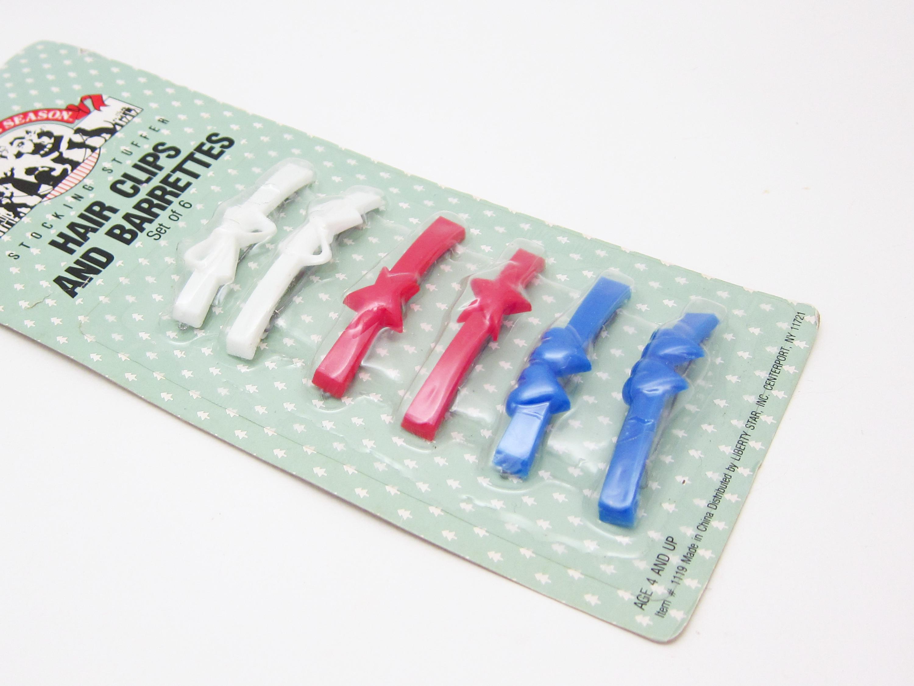 1980 年代のビンテージ バレッタ、2.4 インチ ホワイト リボン/レッド