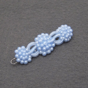 1950's TIP-TOP vintage barrette hair clip, 1.9" pearly pale blue plastic BUBBLE flowers, wire clasp
