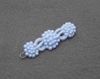 1950's TIP-TOP vintage barrette hair clip, 1.9" pearly pale blue plastic BUBBLE flowers, wire clasp