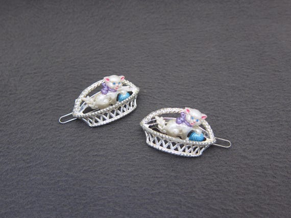 [Vintage] Silver-tone Cat Hair Barrette Vintage Hair Barrette Silver Tone Metal Kitty Cat Top Hair  main image 2