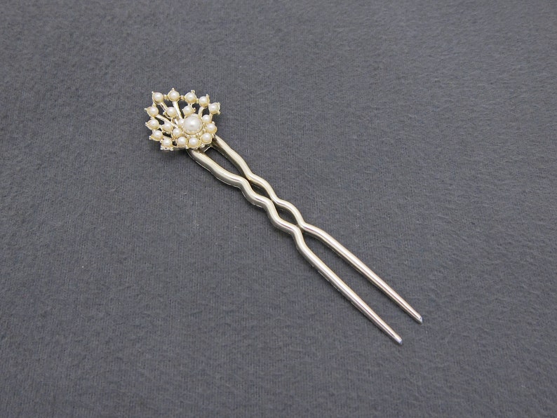 5 pale gold-plated plastic chignon pick 1960/'s vintage faux PEARL hair pick